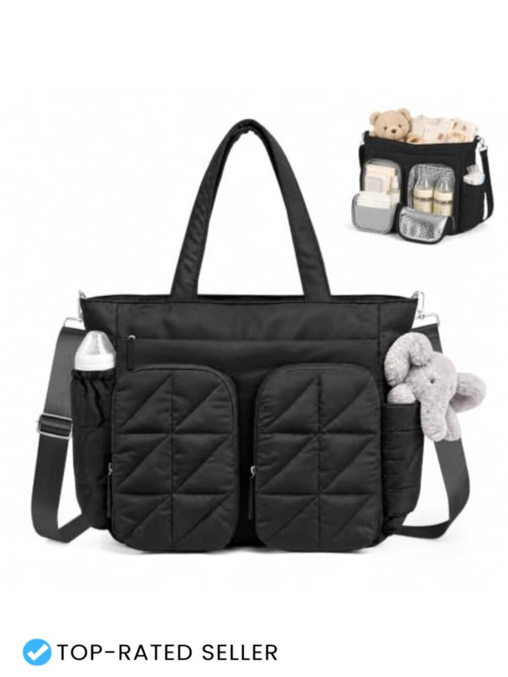 Quilted Puffer Diaper Bag Tote with Insulated Pockets, Lightweight Hospital Bag